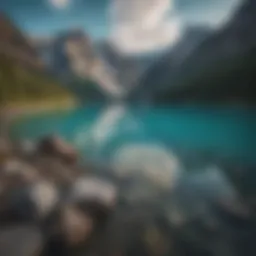 A breathtaking view of the turquoise waters of Lake Louise, surrounded by majestic mountain peaks.