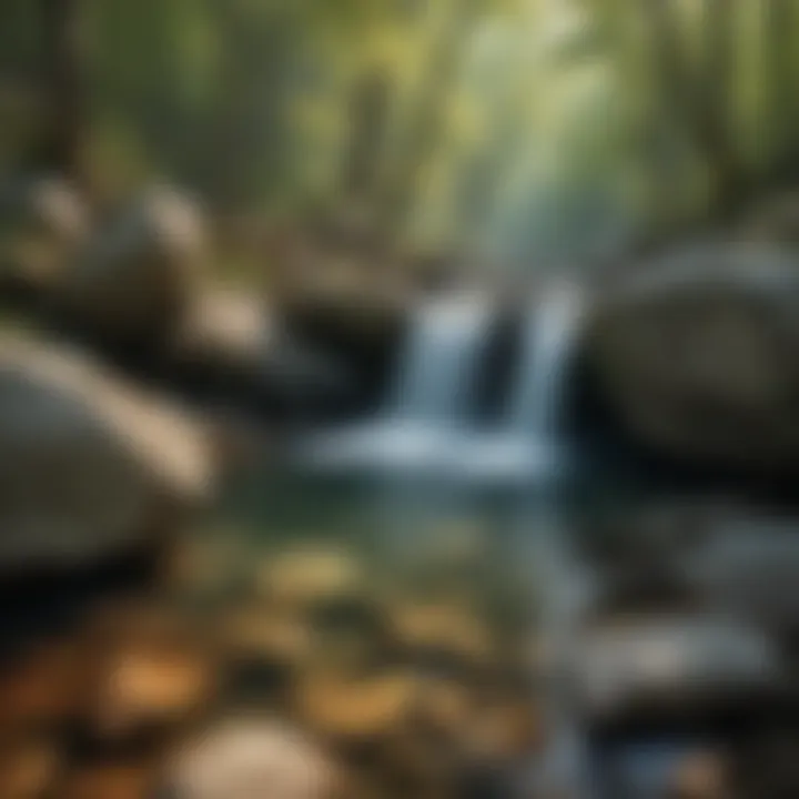 Close-up of crystal-clear water flowing over rocky terrain