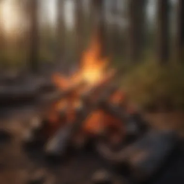 A roaring campfire providing warmth and ambiance at dusk