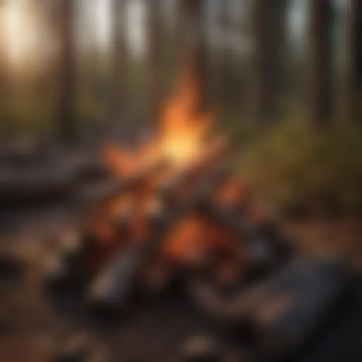 A roaring campfire providing warmth and ambiance at dusk