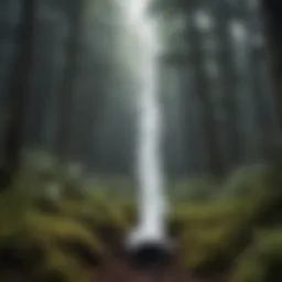 Close-up view of the Ghost Pipe plant showcasing its unique white structure against a dark forest background.