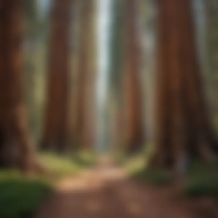 A serene path lined with giant sequoias