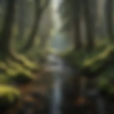 A calm stream meandering through the forest, illustrating the ecological features of the area.