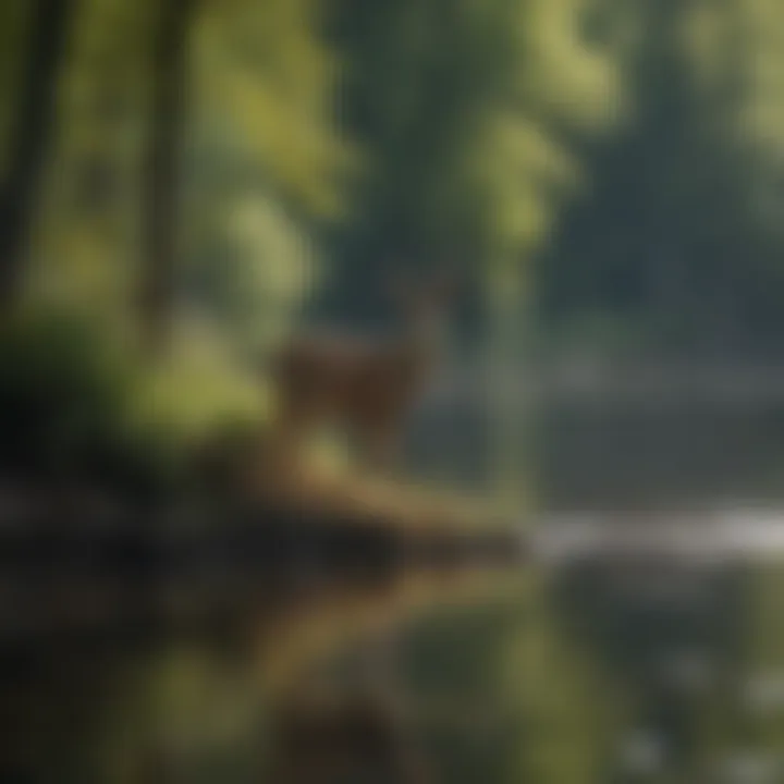 Wildlife inhabiting the shores of an island lake