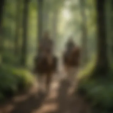 Navigating Lush Forest Paths on Horseback A rider navigating through lush forest paths