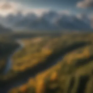 Aerial view of the Grand Teton range showcasing its rugged terrain