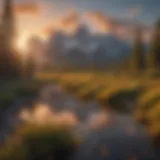 Panoramic view of the Grand Tetons at sunrise