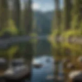A panoramic view of Lake Tahoe surrounded by lush forests