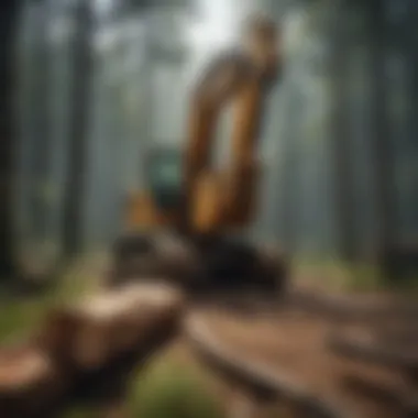 An excavator forestry head minimizing environmental impact during logging