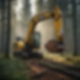 Excavator forestry head at work in a timber forest