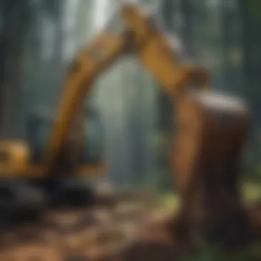 Close-up of an excavator forestry head demonstrating its design