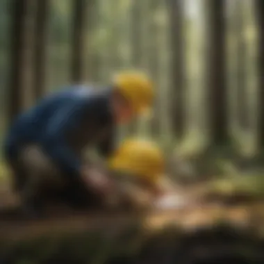 Meticulous Inspection Process in Forestry Visual representation of a meticulous yellow hat inspection process in forestry