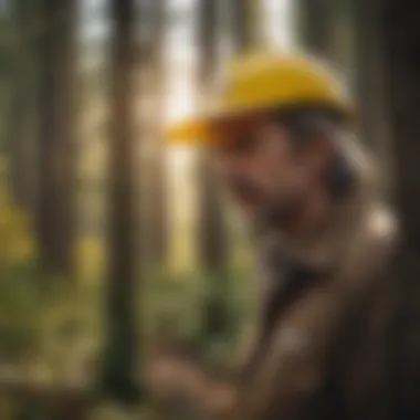 Sustainability Aspects in Forestry Inspections Artistic representation of sustainability aspects in yellow hat inspections for forestry