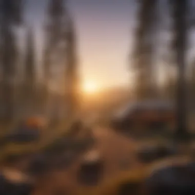 Visitors enjoying a peaceful moment by the campsite during sunset