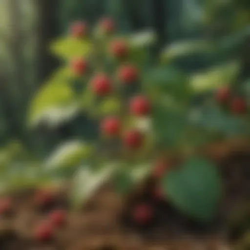 Vibrant wild raspberries growing in their natural habitat