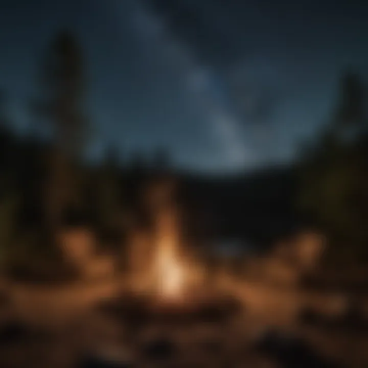 Campfire setup at night with twinkling stars above in Virginia's wilderness