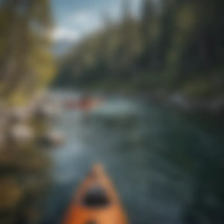 Kayakers navigating through the tranquil waters of the Wind River.