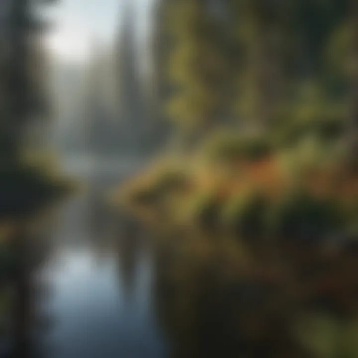 Diverse flora showcasing the rich ecosystem around a wilderness lake