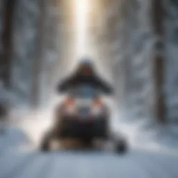 Snowmobiler navigating through snowy forest