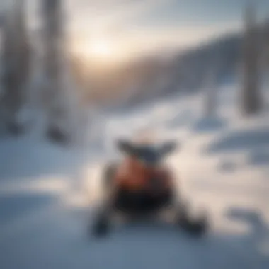 Snowmobiler enjoying panoramic winter view from mountain peak