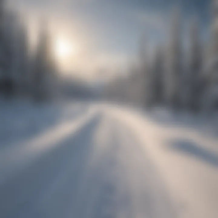 Snowmobile tracks on untouched snow landscape