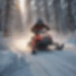 Snowmobile Racing Through Snowy Forest
