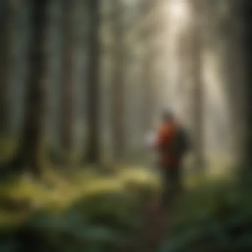 Forestry Survey Expedition Illustration of a person conducting a forestry survey in a lush green forest