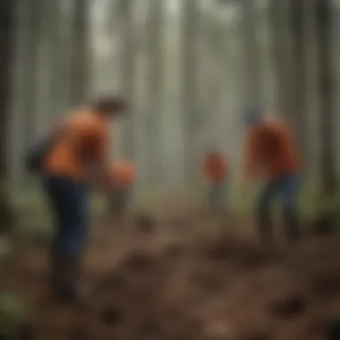 Reforestation Volunteer Program Illustration depicting a group of volunteers planting trees in a reforestation project
