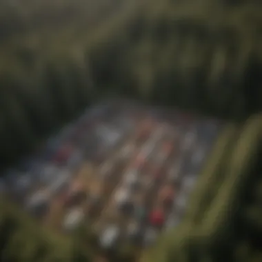 Diverse Vehicles at the U.S. Forest Service Auction An aerial view of a U.S. Forest Service vehicle auction site showcasing diverse vehicles.
