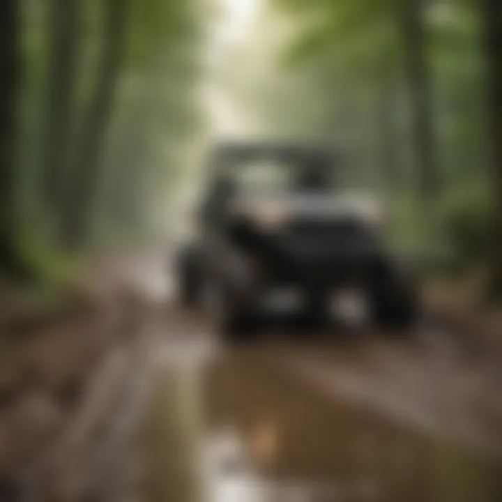 UTV maneuvering through muddy path in Ohio wilderness
