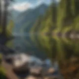 A panoramic view of Vallecito Lake surrounded by lush forests and mountains