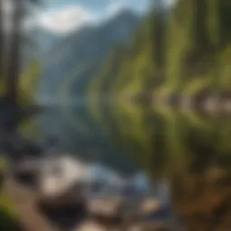 A panoramic view of Vallecito Lake surrounded by lush forests and mountains