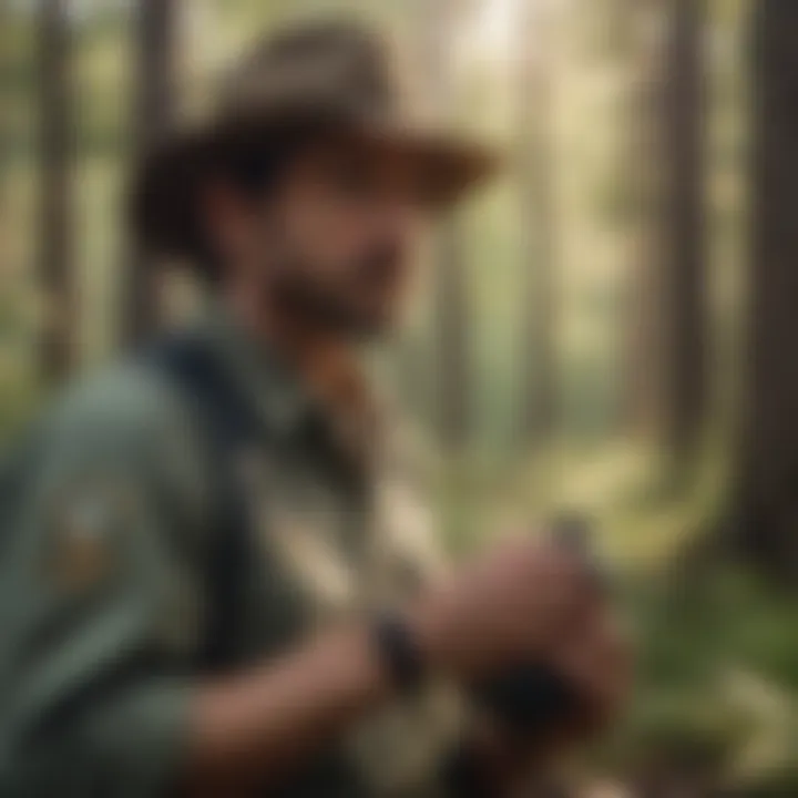 Park ranger observing wildlife in Michigan national park