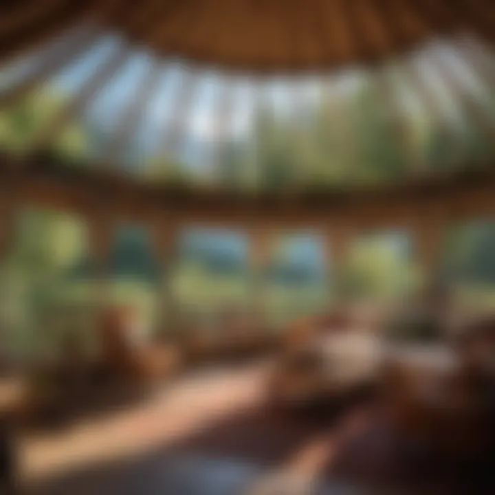 Cozy yurt interior with panoramic mountain views