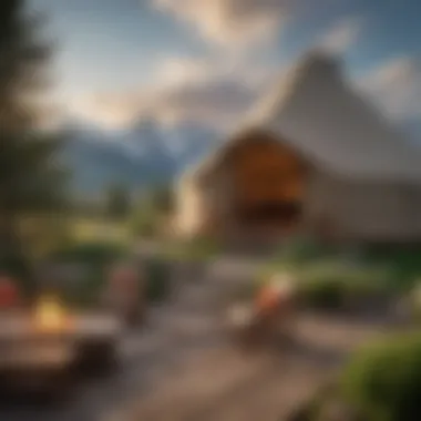 Outdoor deck of a yurt overlooking Grand Tetons