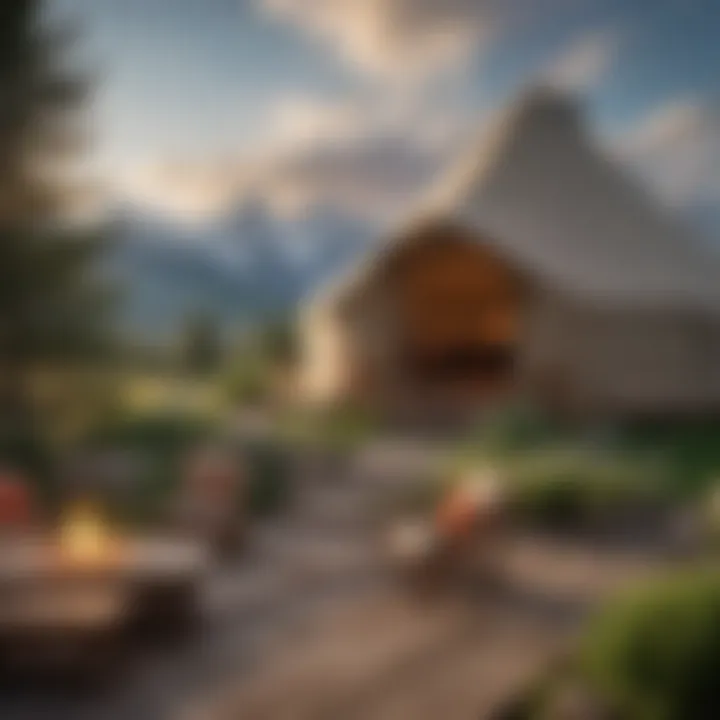 Outdoor deck of a yurt overlooking Grand Tetons