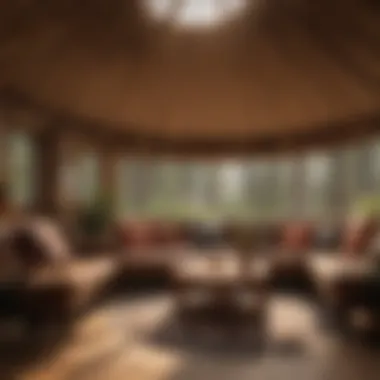 Inviting Yurt Interior with Ambient Lighting Cozy interior of a yurt with warm lighting