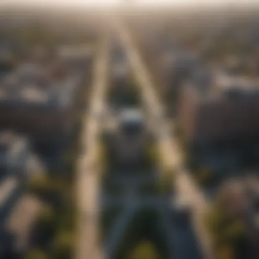 Aerial view of drone flying over cityscape