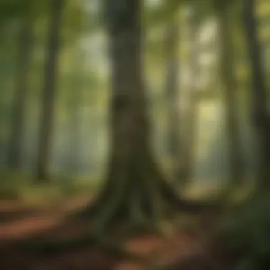 The American Beech in Its Forest Ecosystem A forest scene highlighting the American beech trees in their natural habitat.