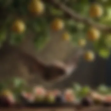 Bat hanging upside down feasting on ripe figs