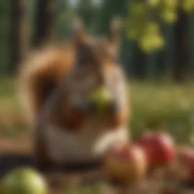 Squirrel munching on a freshly picked apple