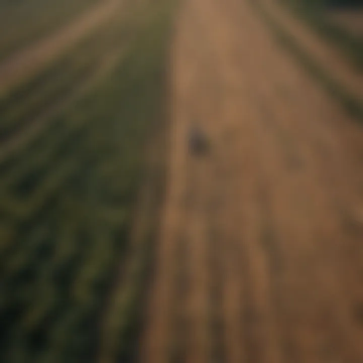 Aerial view of agricultural landscape infested with field sandburs