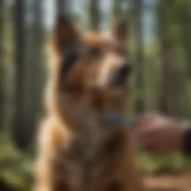 Hand using fine-toothed comb on dog's coat