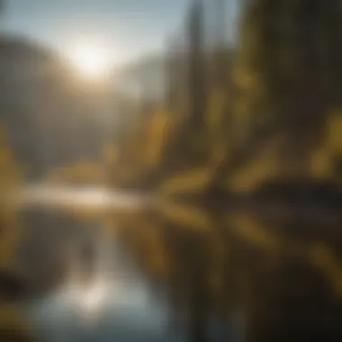 Silhouette of a fisherman casting a line under the golden glow of the setting sun on the Kootenai River