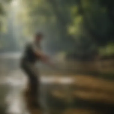 Angler reeling in a large catch from the depths of the Broad River