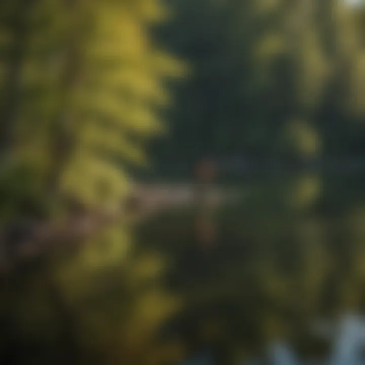 Fisherman casting a line into a tranquil lake
