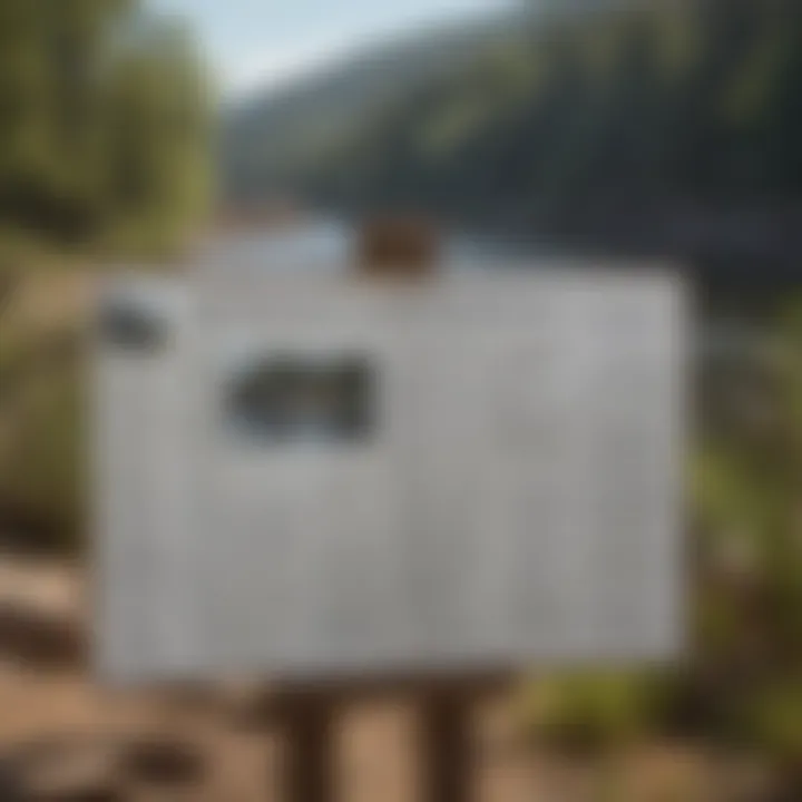 Sign showing fishing regulations with picturesque backdrop