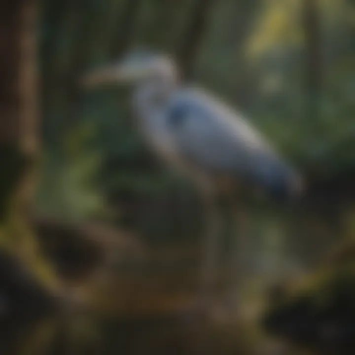 Graceful dance of a heron perched along the creek