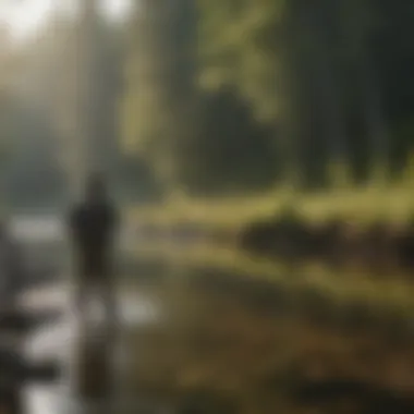 Fly Fishing Angler in Maine River Fly fishing angler casting a line in a picturesque Maine river