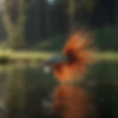 Close-up of a fly fishing lure in action on the water
